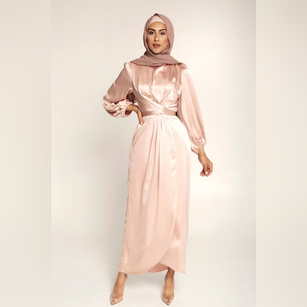 Veiled Collection Julianna Satin Wrap Waist Maxi Dress - Dusty Pink